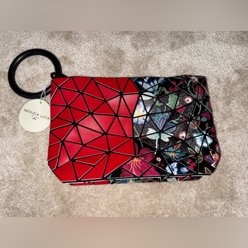 Patrizia Luca Red and Black Geometric Clutch